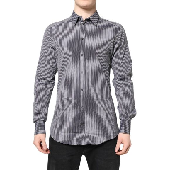 Dolce & Gabbana Black White Striped GOLD Formal Dress Men's Shirt